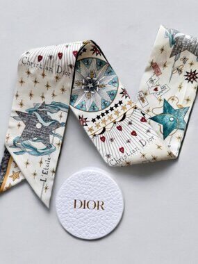 Christian Dior L'Etoile Celestial Tarot Mitzah Silk Long Scarf Bandeau